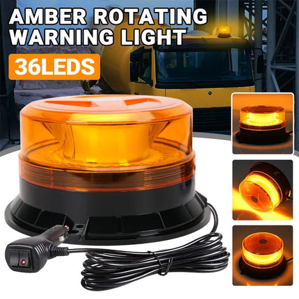 Amber Strobe Warning Light 36 LED Rotating Flashing Beacon 12V 24V Truck Trailer