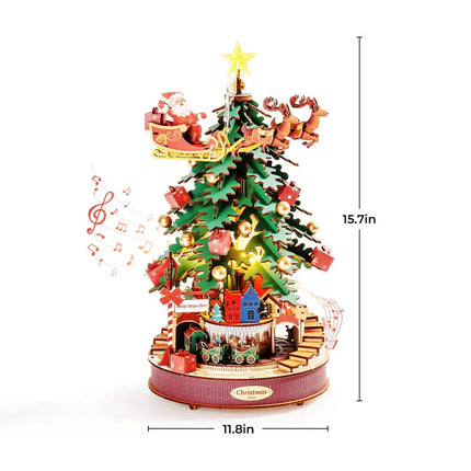 Wood 3D Puzzle Rotatable Christmas Music Box DIY Creative Toy Xmas Gifts