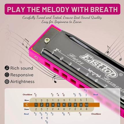 Blues Harmonica 10Holes C Key Beginner Harmonica for  Adults Gift
