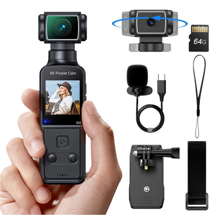 5K/4K 64GB Vlogging Video Recording Body Camera Pocket Action Cam with Mic EIS