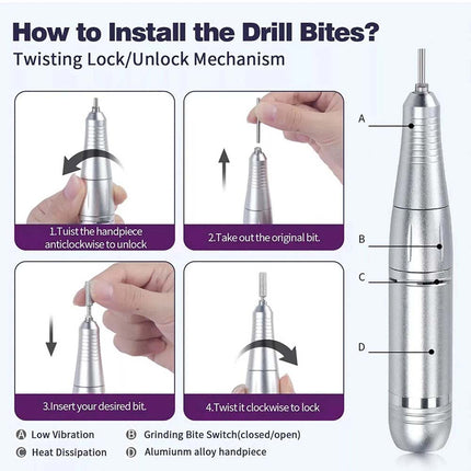 Electric Nail Drill Set Rechargeable Acrylic Nail File Machine LCD Display
