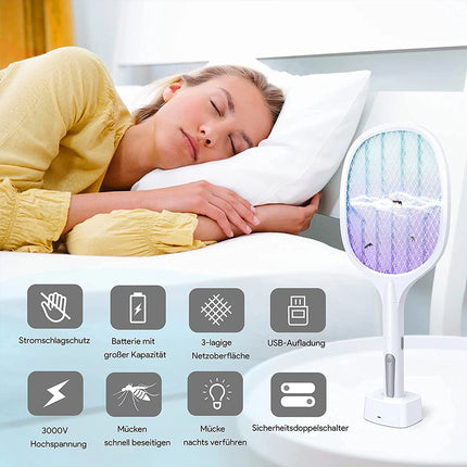 Electric USB Rechargable Racket Fly Swatter Mosquito Insect Killer UV Bug Zapper