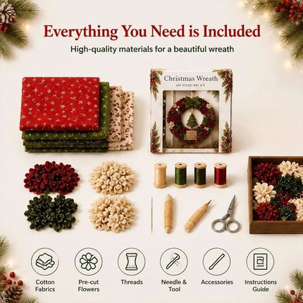 3D Fabric Christmas Wreath 30CM DIY Xmas Garland Baubles Ornaments Party Decor Tree