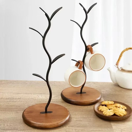 4 Cups Tree Mug Rack Stand Holder Cup Wooden Coffee Storage Tea Glass Hanger