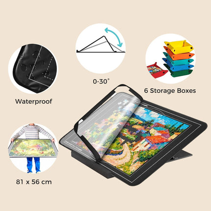 1000pcs Tilting Puzzle Board With 2-in-1 Designed Stand Cover Felt Mat 6 Trays