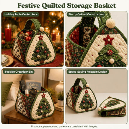 Christmas Tree DIY Quilted Fabric Christmas Handheld Basket Storage Basket for Gifts Candies AU