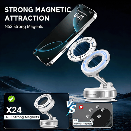 Foldable Car Phone Holder Vacuum Magnetic Suction 360° Rotate Windshield Screen