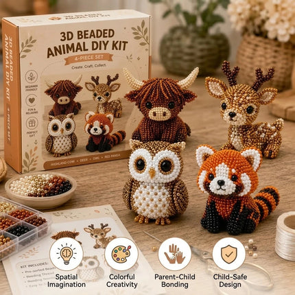 Tiny 3D Beaded Animal DIY Kit Handmade Beadwork Art Craft Set Cute  Cow Pet