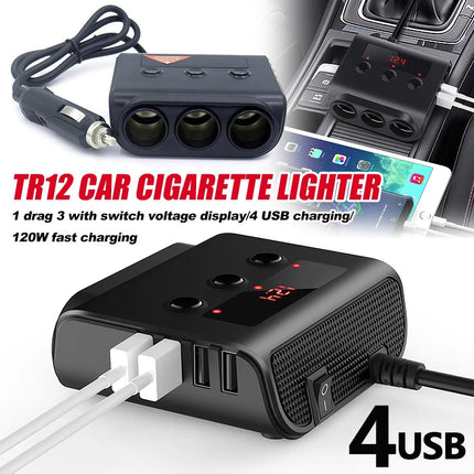 3 Way 12V 24V Multi Socket Car Cigarette Lighter Splitter USB Charger Adapter