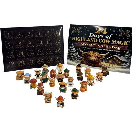 24 Day Highland Cow Advent Calendar 2026 3D Flat Mini Figures Xmas Gift Toy   (Highland-Cow 02)