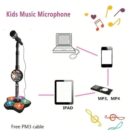 Microphone With Stand Karaoke Song Music Instrument Toys Birthday Gift Black
