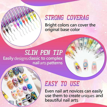 12Pcs 3D Nail Art Drawing Pen Waterproof Painting Liner Drawing Embellishing