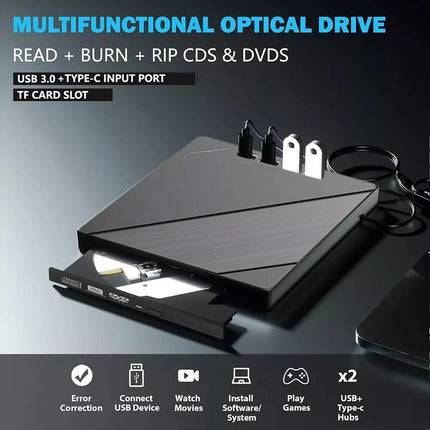 7-in-1 Slim External CD DVD Drive USB 3.0 Reader Writer Burner Player For Laptop