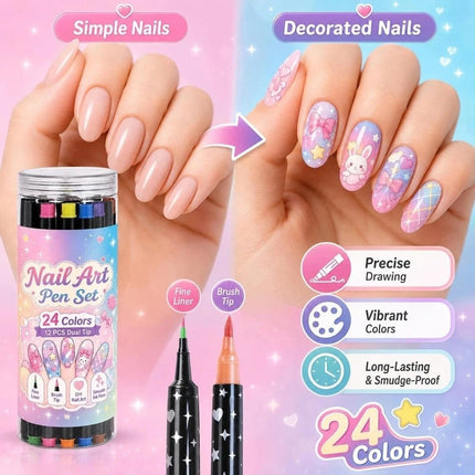 24 Colors Dual-Ended Nail Art Pens Set,12pcs Dual-Ended Pens AU
