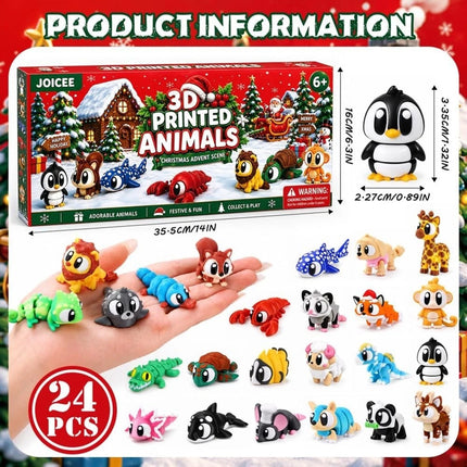 Christmas Countdown Calendar 3D Printed Flexible Animal Toys Gifts