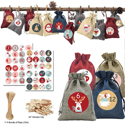 24PCS Advent Calendar Christmas Calendar XMAS for filling Christmas Bag Decor