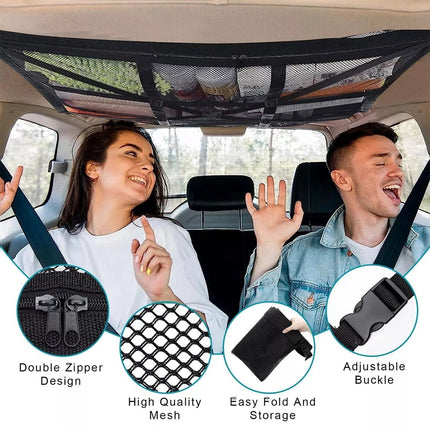 Universal Car Roof Storage Net Ceiling Mesh Cargo Storage Bag for Campervan Vehicle Interior Organizer