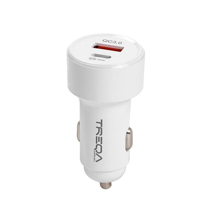 White 48W 2 Port Car Phone Charger Dual USB A C PD Metal 12V Cigarette iPhone Charging
