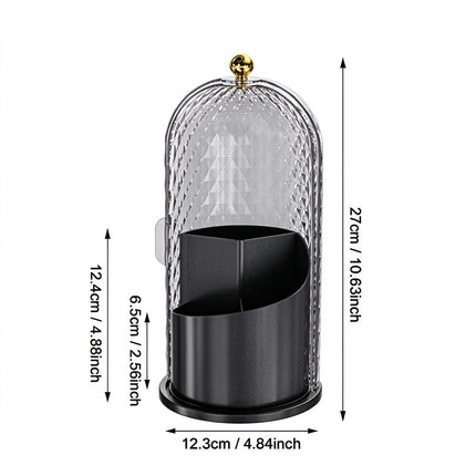 360° Rotating Makeup Brush Holder Cosmetic Organizer Storage Box with Lid