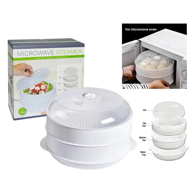 Microwave Steamer 2 TIER Double layer Cooking Meals Vegetables Kitchen Appliance