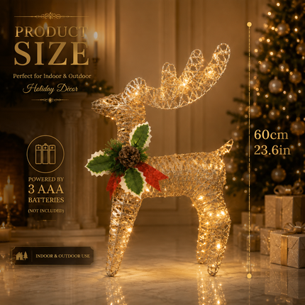 60cm LED Glitter Reindeer Christmas Decoration Xmas Deer Ornament Indoor Outdoor