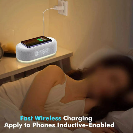 Digital Alarm Clock Charging Station Bluetooth Speaker 15W Wireless Fast Charger