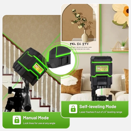 Green Beam Cross Line Laser Level Self Leveling Home DIY Level Water Resist IP54