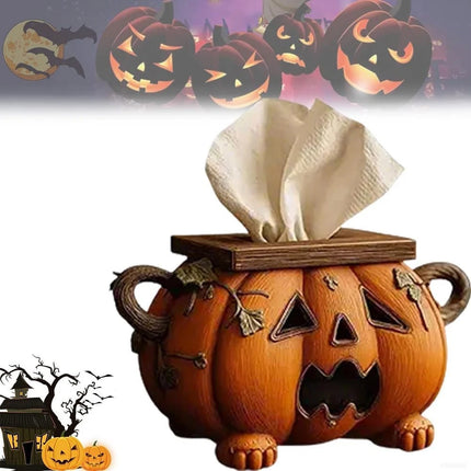 Halloween Pumpkin Tissue Box Holder Spooky Jack-O’-Lantern Tissue Dispenser