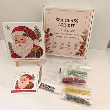 Christmas Themed Sea Glass Mosaic Kit, Craft Supplies for DIY Holiday Artwork