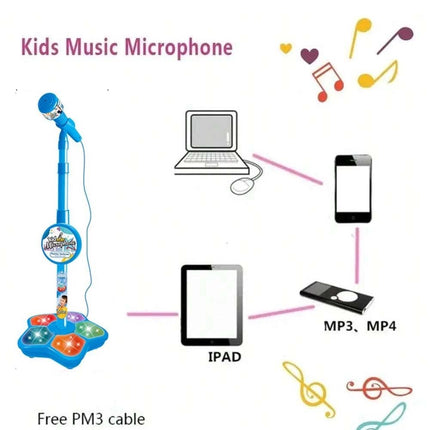 Microphone With Stand Karaoke Song Music Instrument Toys Birthday Gift Blue