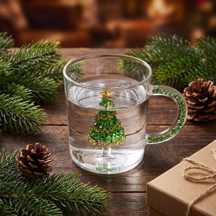 3D Christmas Tree Borosilicate Glass Mug Built-in Cup for Coffee Milk Tea