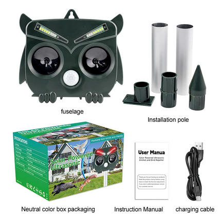 Solar Powered Ultrasonic Bird Repeller Outdoor Animal Deterrent Garden Device