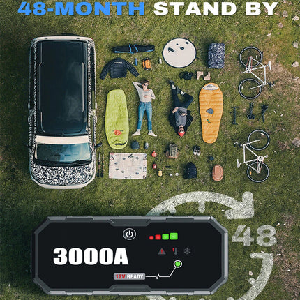 3000A Portable 12V Car Jump Starter Pack Booster Battery Charger Power Bank