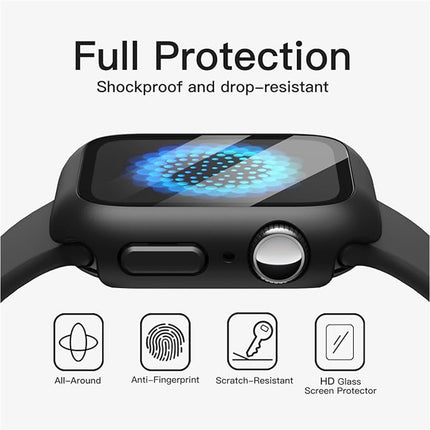 Case with Screen Protector for Apple Watch Series 11/10 42mm Built-in Tempered Glass 2 Pack Black