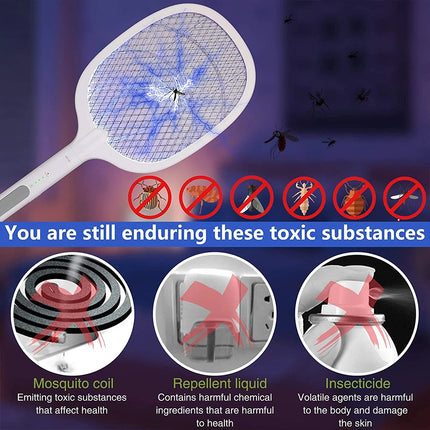 Electric USB Rechargable Racket Fly Swatter Mosquito Insect Killer UV Bug Zapper