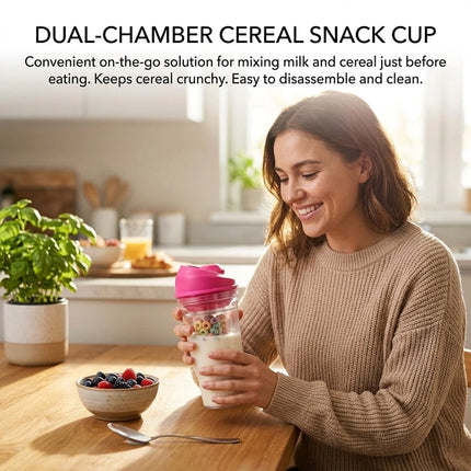 1Pcs Crunch Cup On-the-Go Cereal Tumbler Portable Plastic Cereal Cup Leak-Proof Pink
