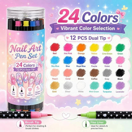 24 Colors Dual-Ended Nail Art Pens Set,12pcs Dual-Ended Pens AU