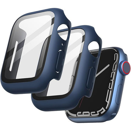 Case with Screen Protector for Apple Watch Series 9 8 7 45mm Built-in Tempered Glass 2 Pack Blue