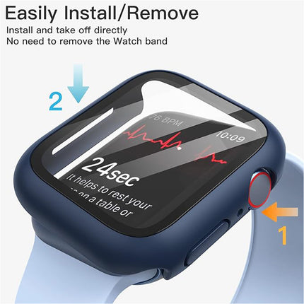 Case with Screen Protector for Apple Watch Series 9 8 7 45mm Built-in Tempered Glass 2 Pack Blue