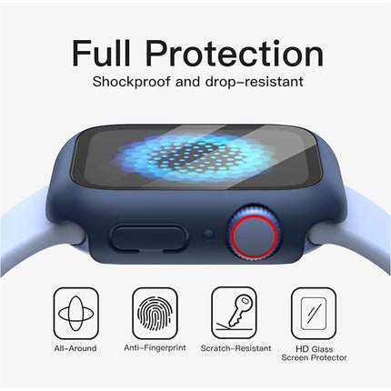 Case with Screen Protector for Apple Watch Series 9 8 7 41mm Built-in Tempered Glass 2 Pack Blue
