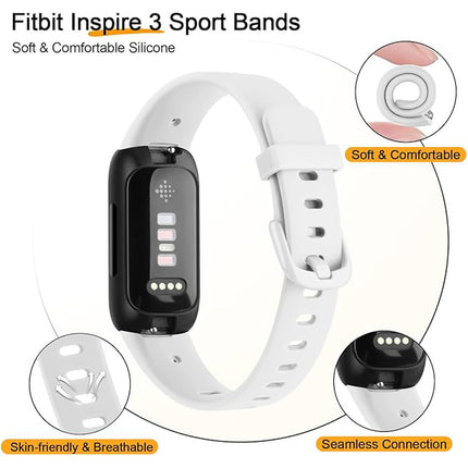 For Fitbit Inspire 3 Band Replacement Silicone Watch Sports Strap Band Wristband White