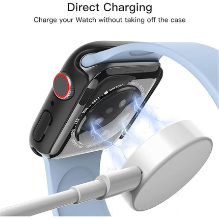 Case with Screen Protector for Apple Watch Series 9 8 7 45mmm Built-in Tempered Glass 2 Pack Black