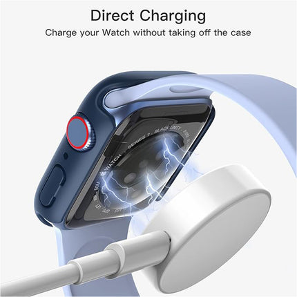 Case with Screen Protector for Apple Watch Series 9 8 7 45mm Built-in Tempered Glass 2 Pack Blue