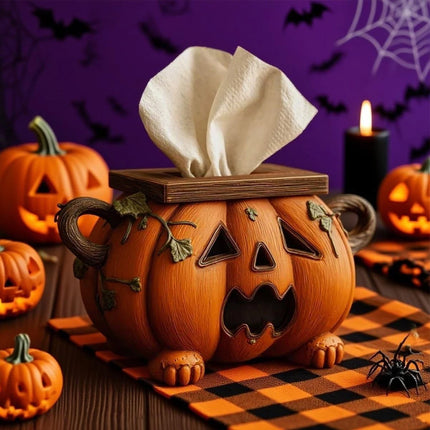 Halloween Pumpkin Tissue Box Holder Spooky Jack-O’-Lantern Tissue Dispenser