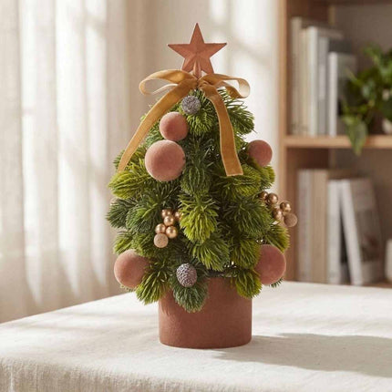 Ribbon Bow Mini Christmas Tree Plush Xmas Decorative Ornament Home