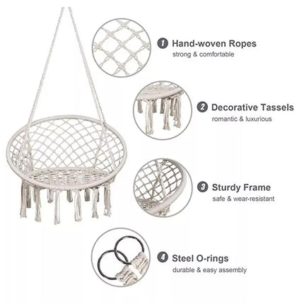 Hammock Chair Macrame Cotton Swing Bed Relax Indoor Outdoor Hanging Garden