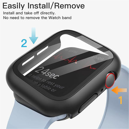 Case with Screen Protector for Apple Watch Series 9 8 7 45mmm Built-in Tempered Glass 2 Pack Black