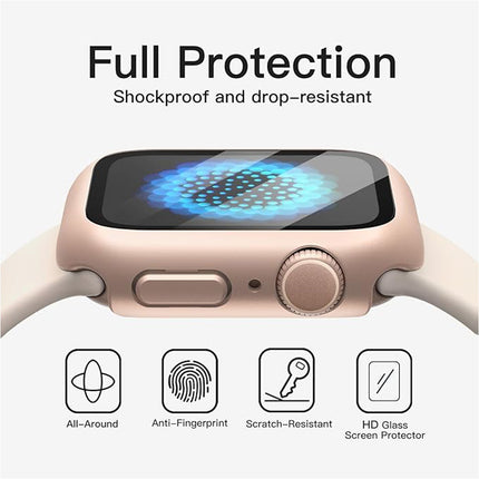 Case with Screen Protector for Apple Watch Series 9 8 7 45mm Built-in Tempered Glass 2 Pack Pink