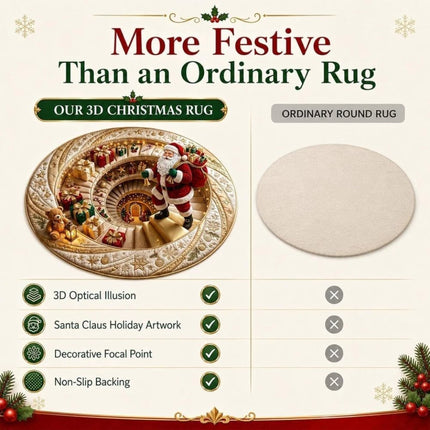 Large Round Christmas Rugs 3D Printed Illusion Rug Anti Slip Soft Carpet Mat   （B  80*80cm)