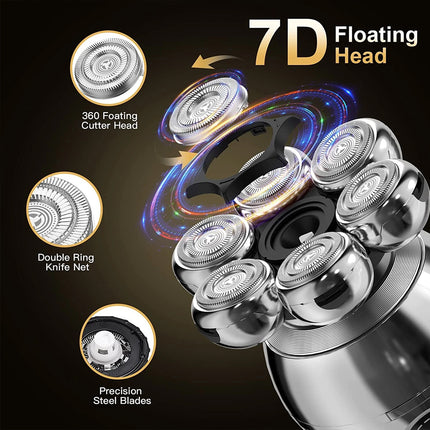 7D Electric Razor Shaver Waterproof Cordless Trimmer Bald Head USB Rechargeable